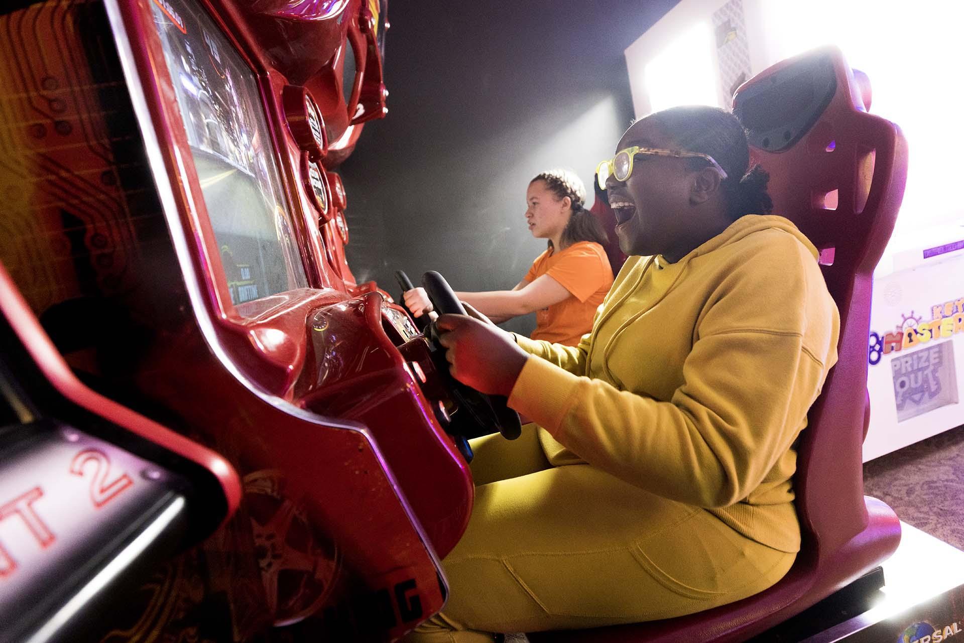 Kids playing video games at Slackers