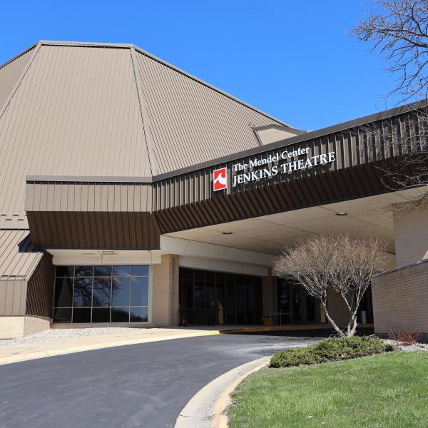 Exterior image of the Lake Michigan College Mendel Center Jenkins Theatre entrance